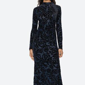 Alia Stretch Burnout Velvet Dress ~ Navy